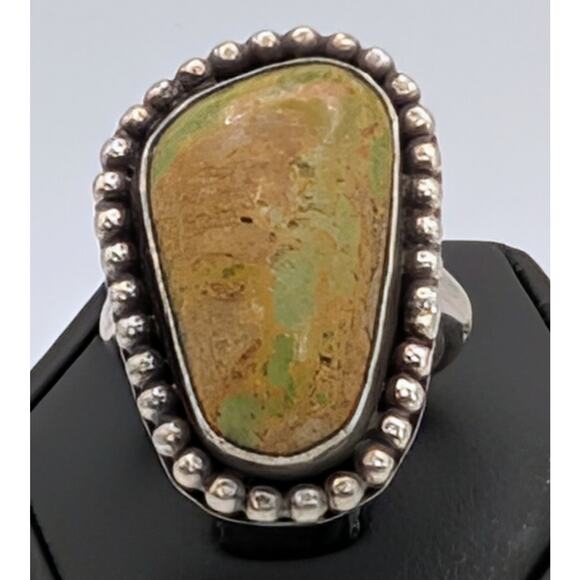 Vintage Sterling Silver Variscite Statement Ring Size 6.5 Tested Green Stone - Picture 4 of 7